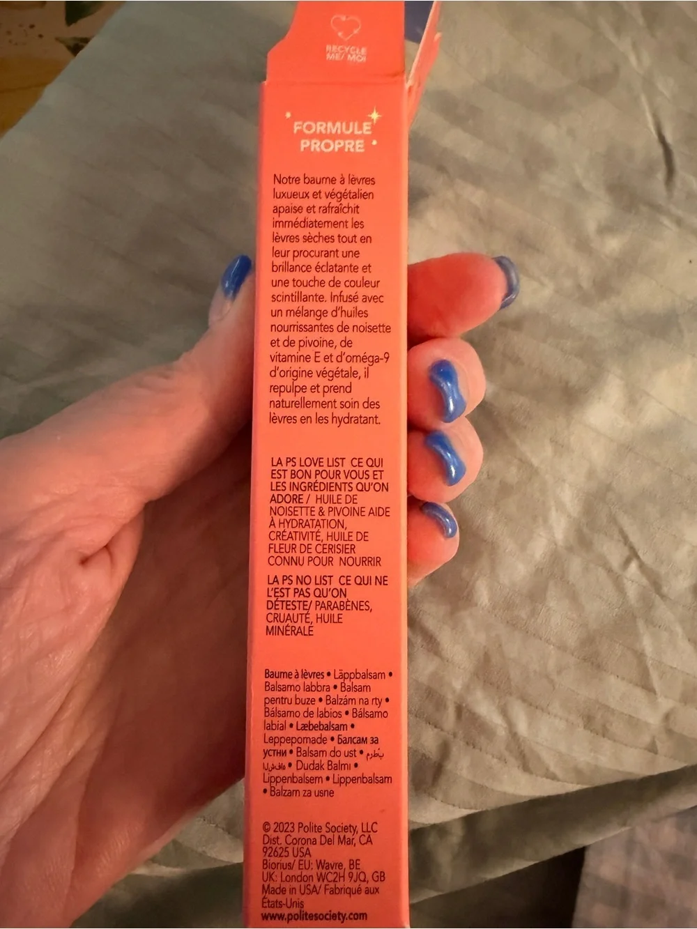 POLITE SOCIETY Polite Pout Glossy Lip Balm in Peach Bellini NEW IN BOX FULL SIZE